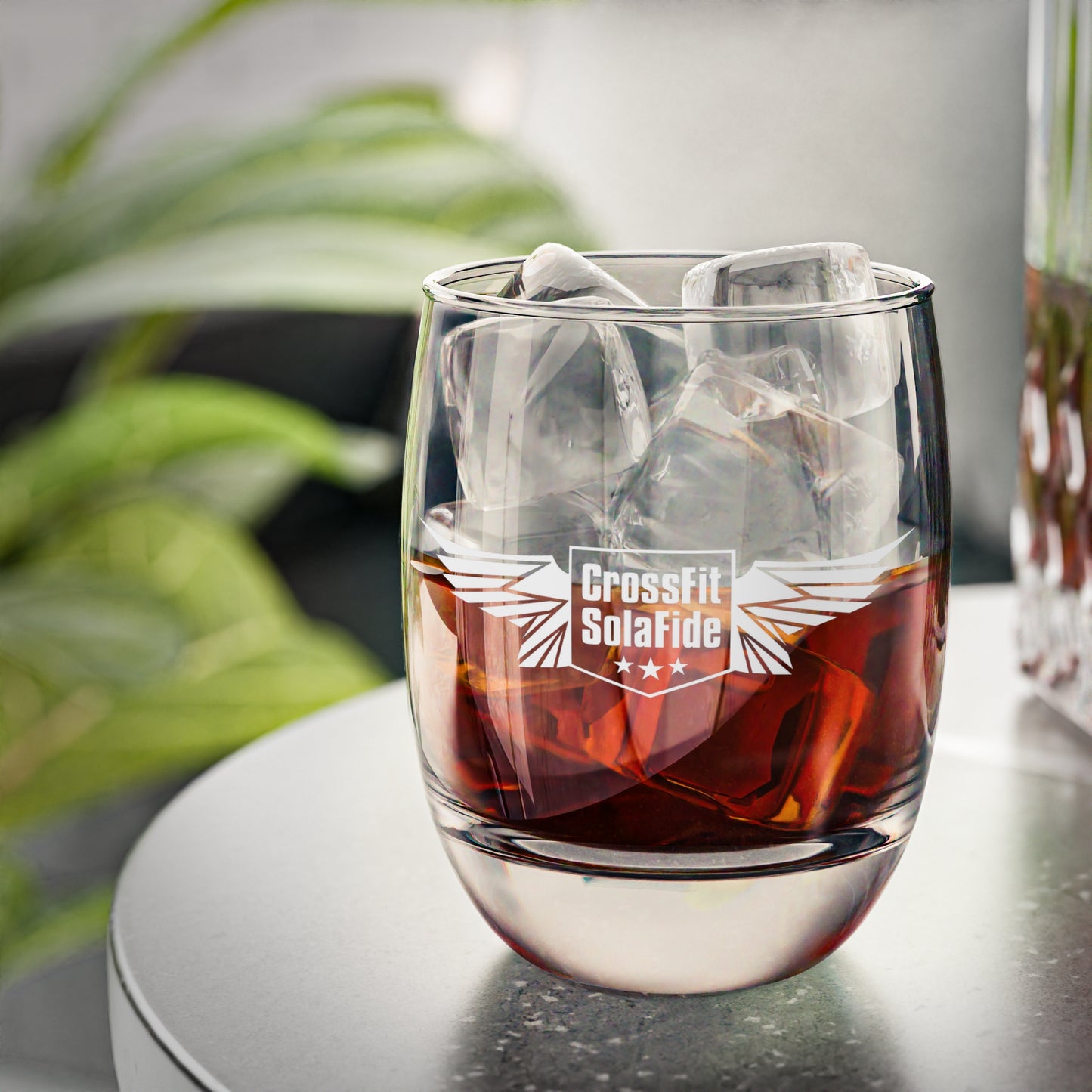 Whiskey Glass with White Logo