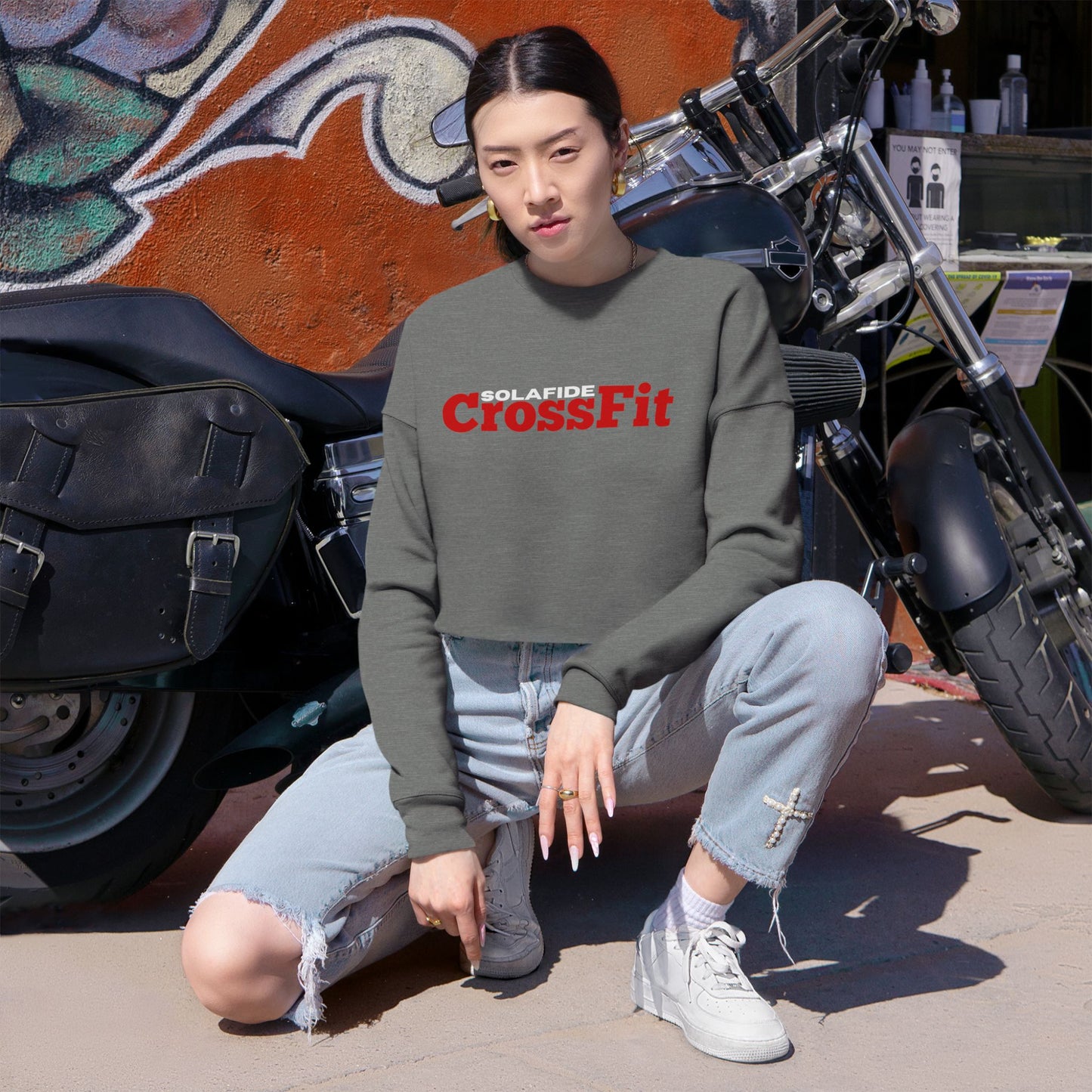 Cropped Sweatshirt w/ Red Logo